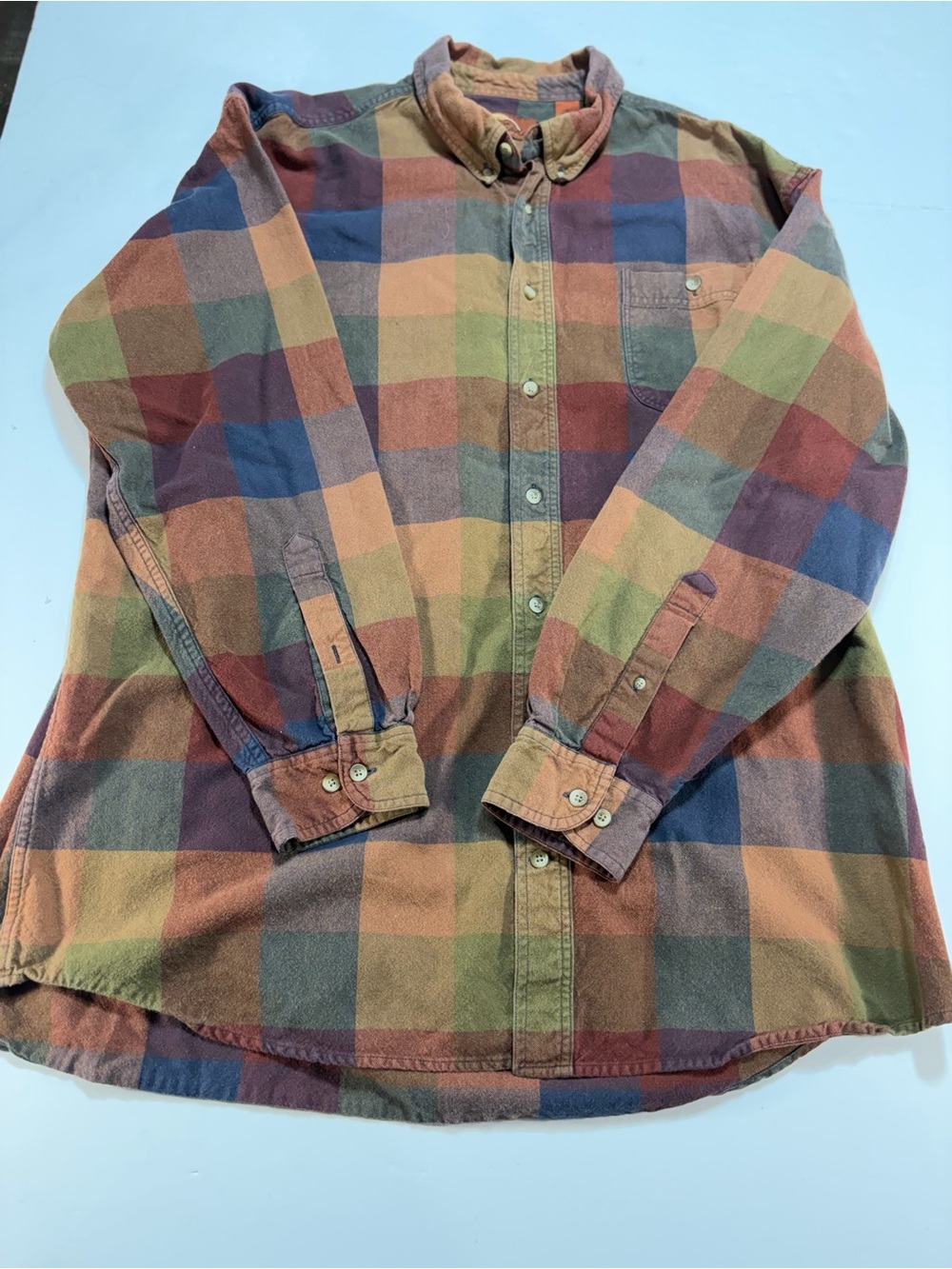Bob Timberlake Earth Tone Plaid Flannel Button Down Shirt Men's 2XLT Cotton